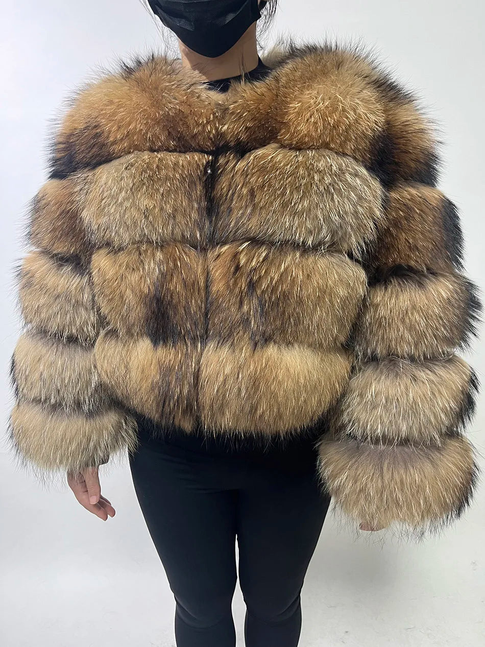 2025 MAOMAOKONG Natural Real Fox Fur Coat Women Winter Long Sleeve Luxury Raccoon Fur Jackets Thick Top Female Furry Coat Vest