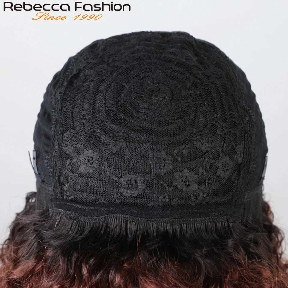 Rebecca 180D Straight Human Hair Wig With Bangs Fringe For Women Highlight Straight Bob Wigs Full Machine Made Put On And Go