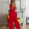 Wishyear Irregular Off Shoulder Sleeveless Strapless Jumpsuits Women Button Patchwork Wide Leg Pants Evening One Piece Outfits
