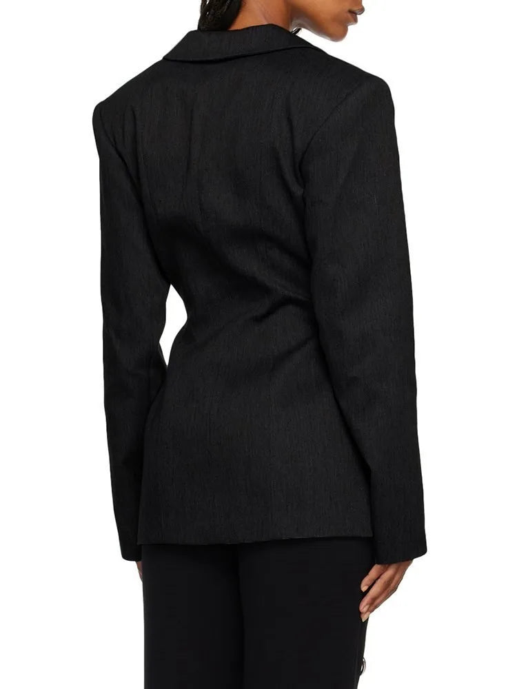 TWOTWINSTYLE Patchwork Lace Up Hollow Out Blazer For Women Notched Collar Long Sleeve Tunic Designer Blazers Female Fashion New