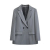 TRZA-Women's Double Breasted Office Wear Blazer Coat, Long Sleeve, Flap Pockets, Female Outerwear, Chic Tops, Fashion