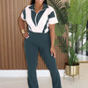 Beyprern New Chic Lounge Jumpsuit (Burgundy/Blush) Womens Zipper Front Patchwork Long Pants Jumpsuits Sexy Overalls Sportywear