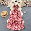 2024 New Summer Korean Fashion Rose Flower Print Romantic Retro Party Dress Elastic High Waist Vacation Long Dress Beach Vestido