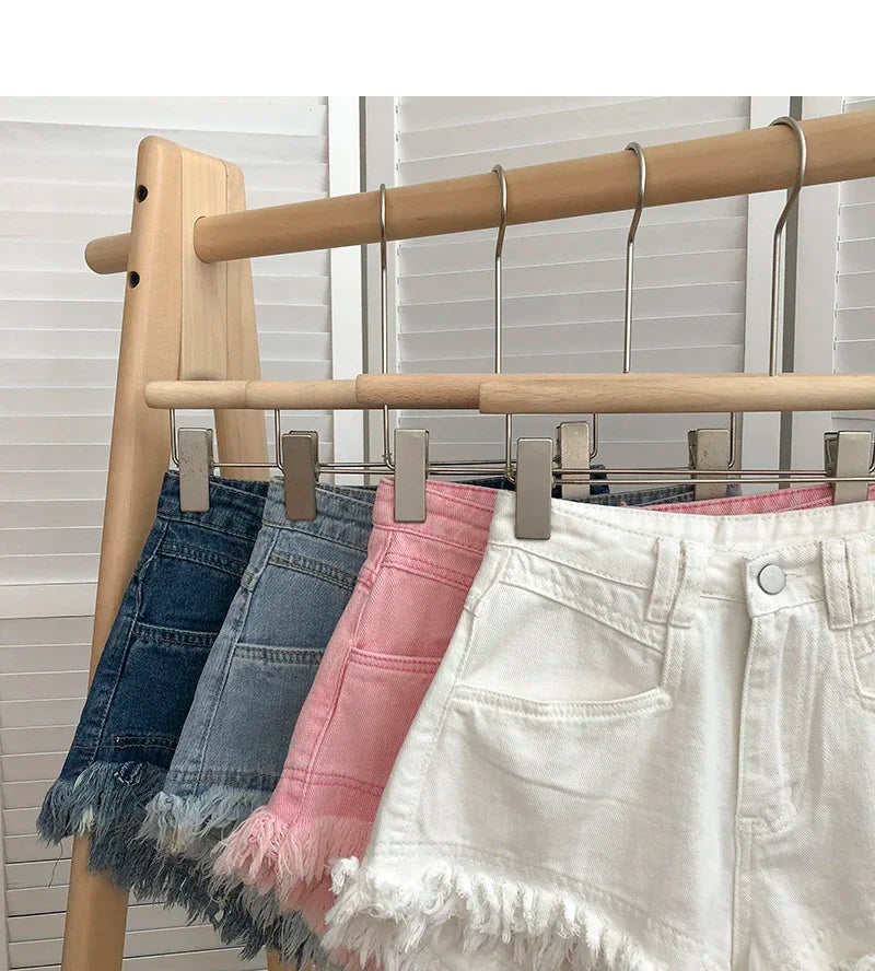 ITOOLIN Women Vintage Tassels Denim Shorts Button Loose High Waist A-line Jean Shorts Casual Women Office Trousers Streetwear