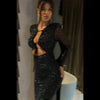 Tossy Glitter Hollow Out See-Through Maxi Dress Female Sexy Lace-Up Club High Waist Patchwork Sparkle Bandage Women Long Dress