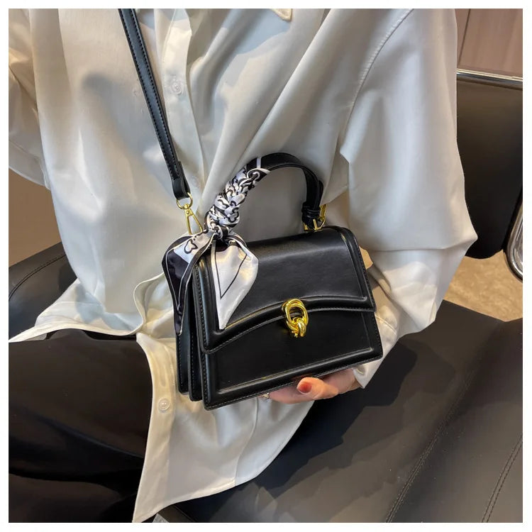 Bow Decor Lightweight Flap Bag, Business Casual Mini Women's Shoulder Bag Skinny Scarf Decor Square Bag For Teen Girls Women
