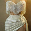 Stock 2024 Sparkly Rhinestones Chain Tassel Strapless Luxury Mini Dress Women Celebrate Party NightClub Performance Stage Outfit