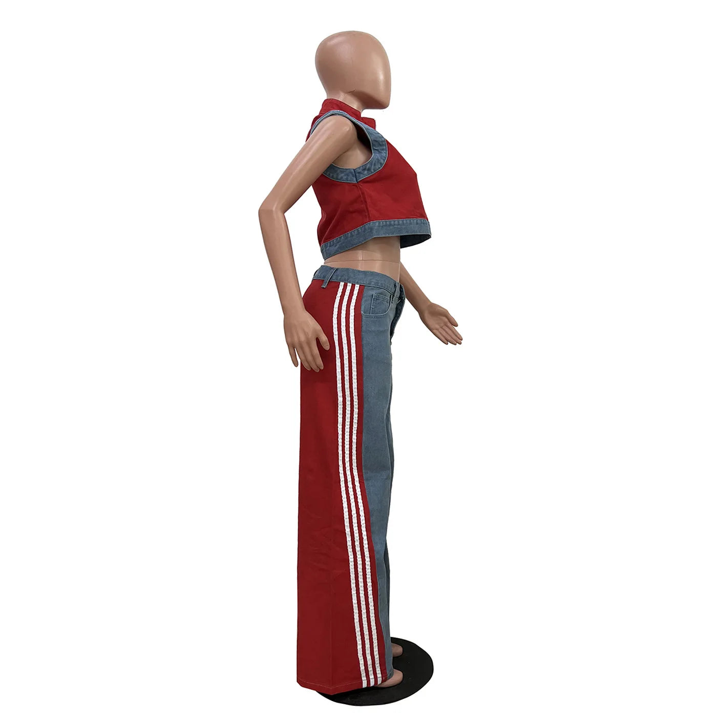 2 Pieces Women's Sets 2025 Spring Summer Denim Sleeveless Suit Tops And Wide Leg Pants Suits Two Piece Set Tracksuit Outfit