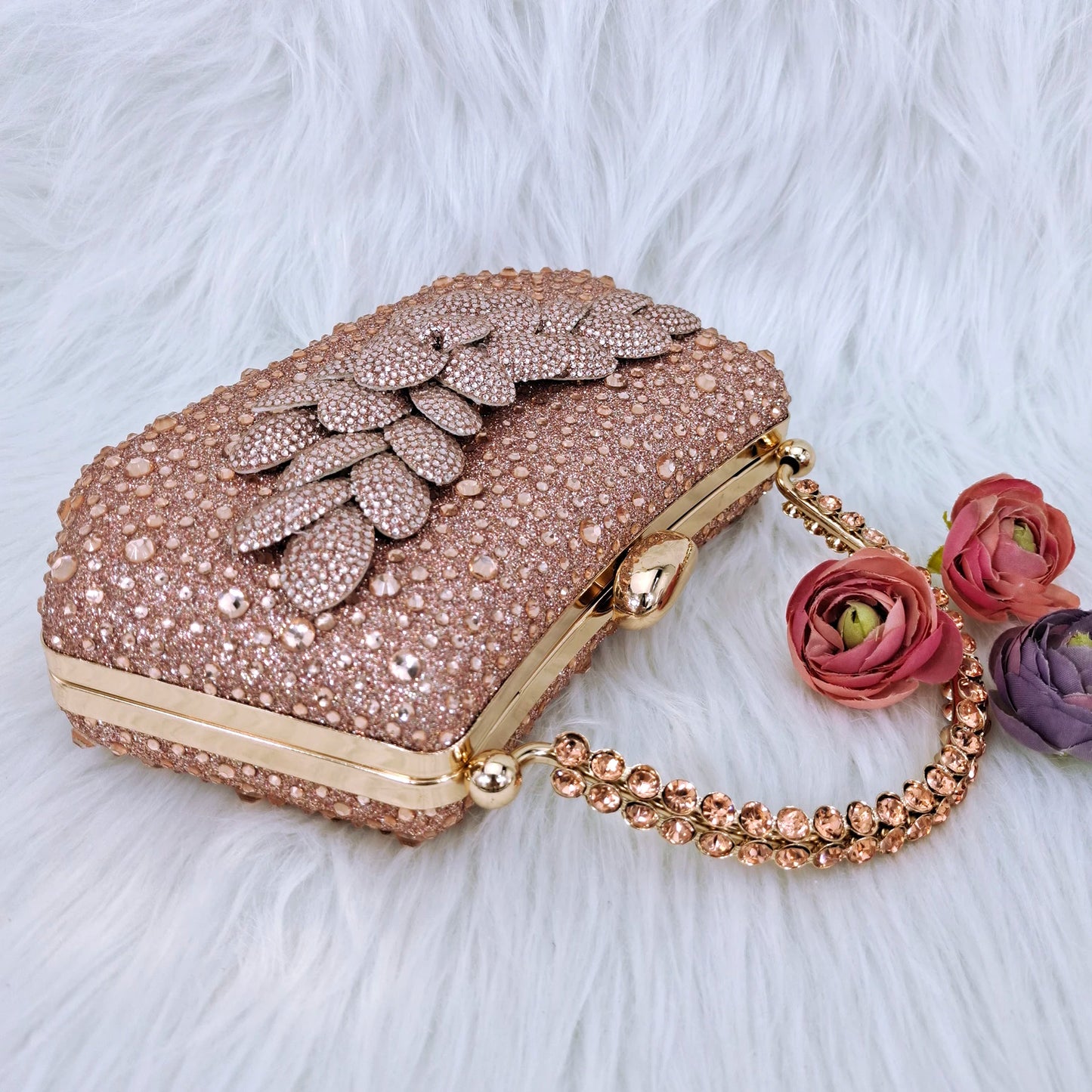 Elegant And Sexy Peach Color High Heels Shoes And Bag With Rhinestone Embellished Toe Is Comfortable Women's Shoes For Party