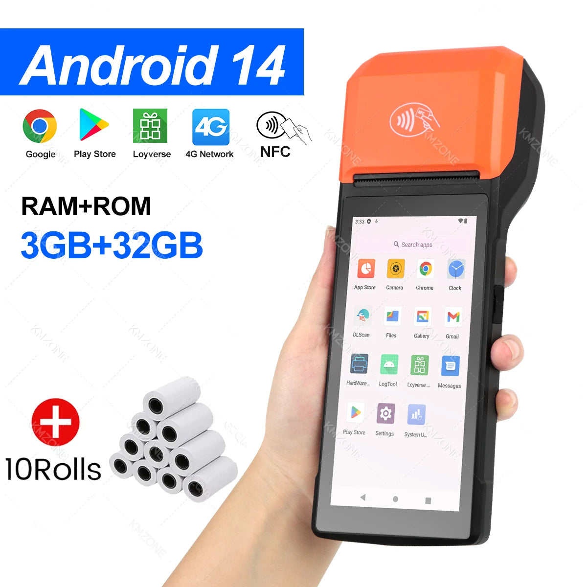 Handheld Commercial PDA Android 8.1/13 Bulit-in 58mm Thermal Receipt Printer NFC Optional for Cafeteria WIFI Bluetooth Connect