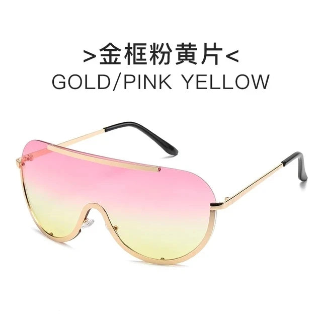 Metal Oversized Punk Sunglasses Women Semi Rimless Goggles Shield Lens Designer Big Shades Female Fashion Accessories