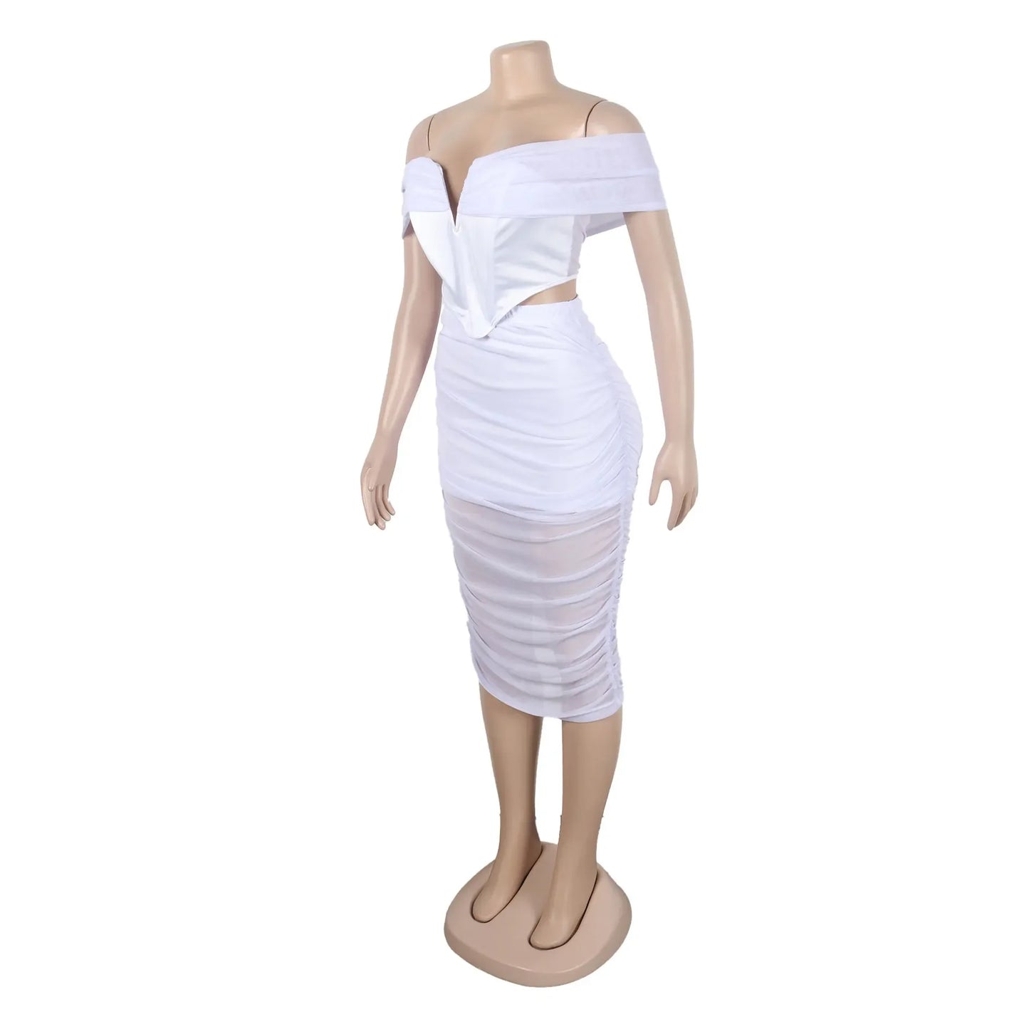 S10632 Sexy Slimming Mesh Splice Bum Covering Visibility Elastic Off-Shoulder 2-Piece Set European And American Style
