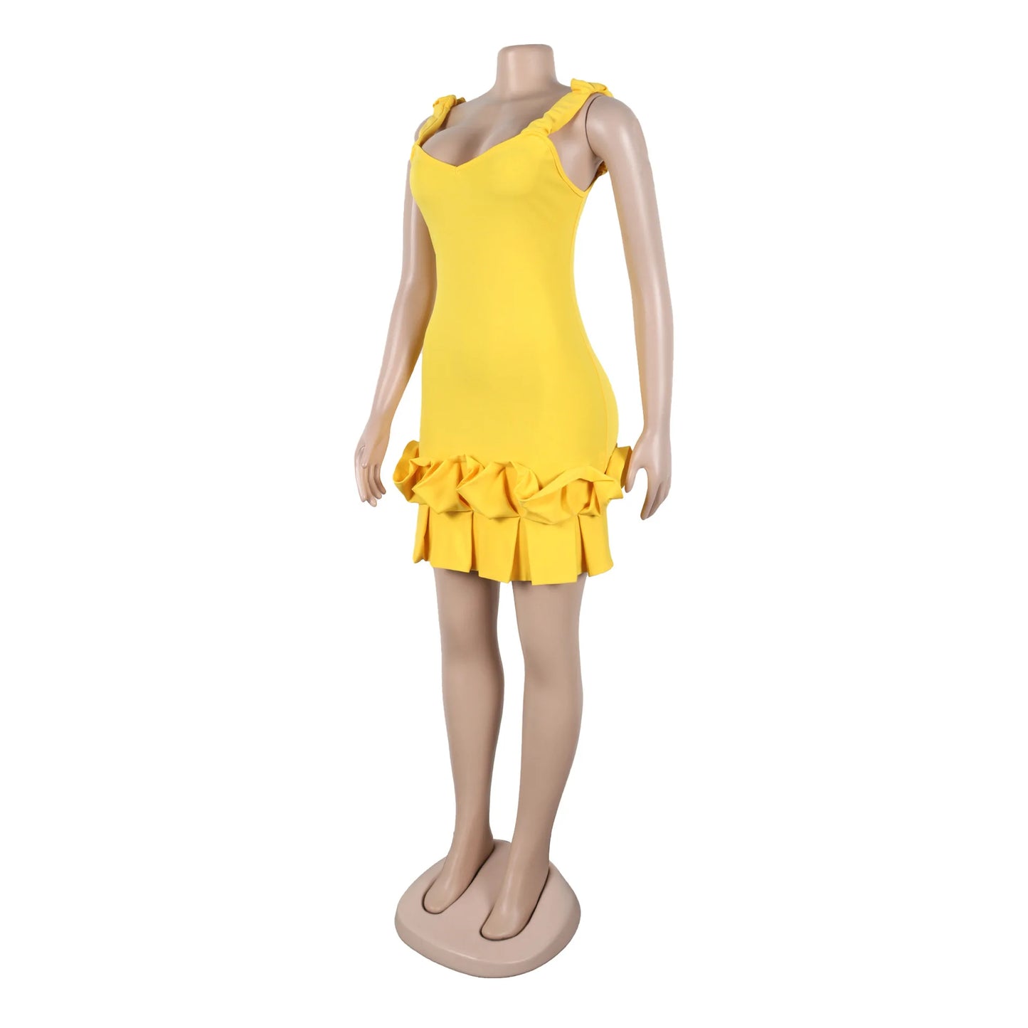 CM.YAYA Women Spaghetti Strap Sleeveless V-neck Mini Dress 2025 Summer Ruched Stacked Party Evening Night Club Chic Dresses