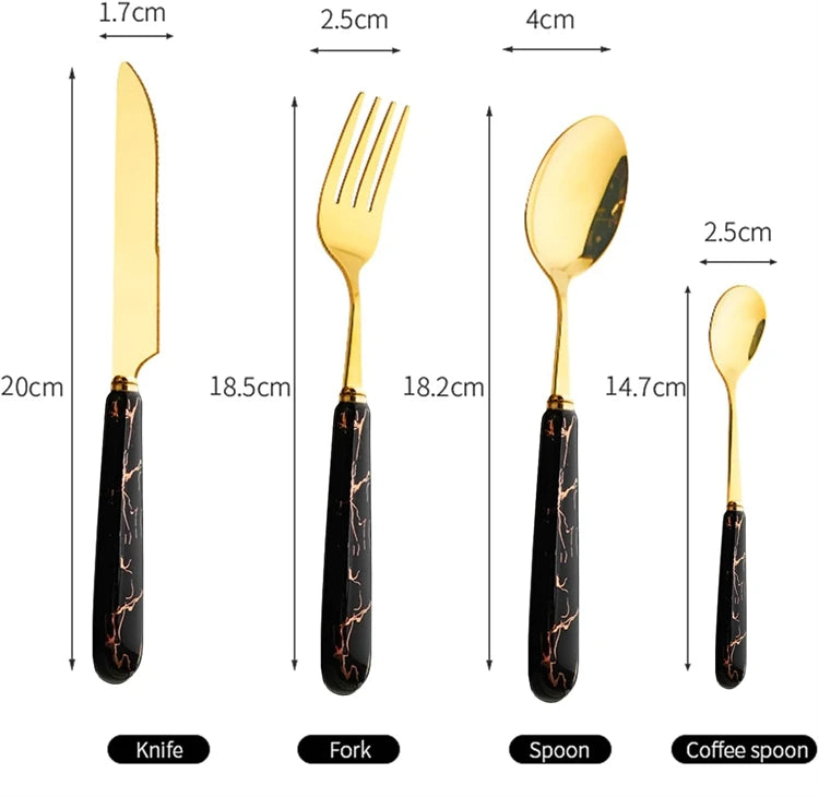 LMETJMA 24 Pcs Flatware Set Stainless Steel Knives Forks Spoons Cutlery Set Service for 6 Kitchen Utensil Tableware Set JT378
