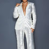 Women Two Piece Sets Sequin Blazer V Neck Full Sleeve Coats Temperament Slim Fit Casual High Waist Wide Leg Long Pants Suits