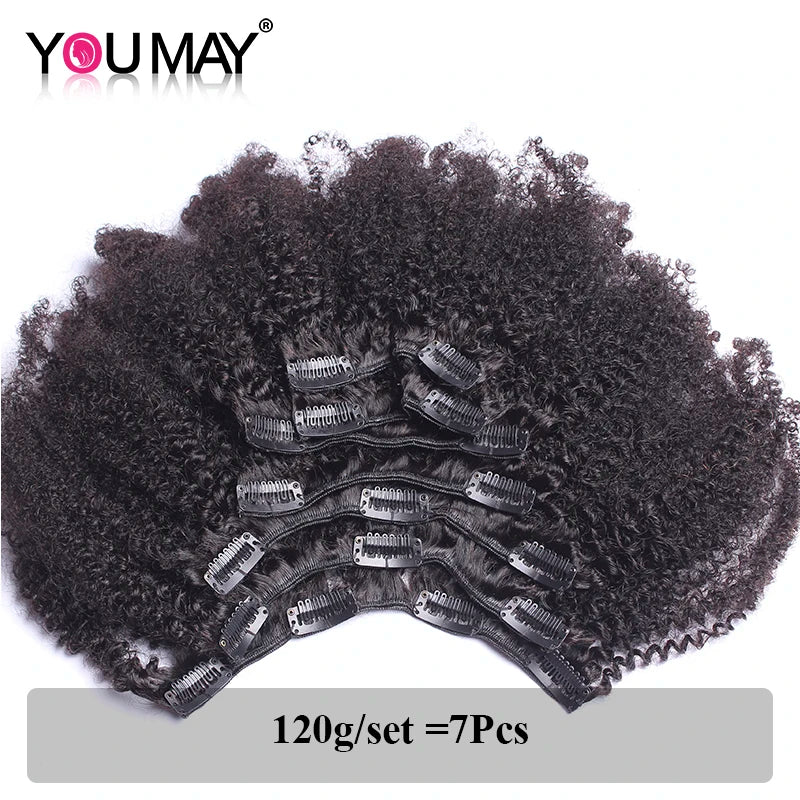 4B 4C Afro Kinky Curly Clip In Human Hair Extensions 100% Mongolian Virgin Hair Human Natural Black Clip Ins Afro Bundle YouMay