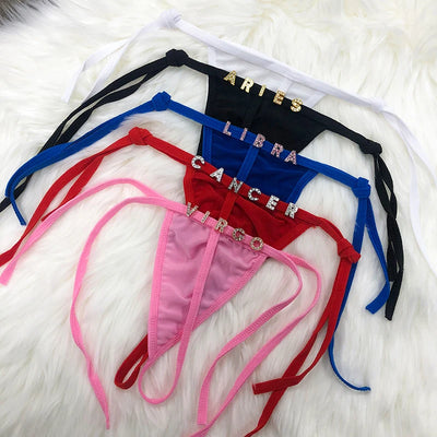 Sexy Custom Thong Name Crystal Letter Underwear Bikini Personalized Customized tangas G-string Girl friend Wife Birthday Gift