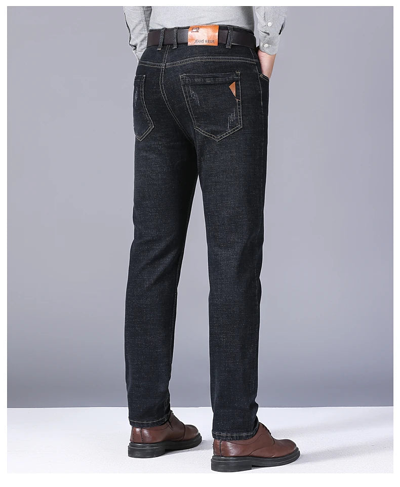 2024 New Business Men's Jeans Casual Straight Stretch Fashion Classic Blue Black Work Denim Trousers Male Brand Clothing
