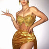 Gold Color Women Sexy 2 Pieces Strapless Bodycon Mini Dress Bar Singer Nightclub Party Celebrate Birthday Dress Wholesale