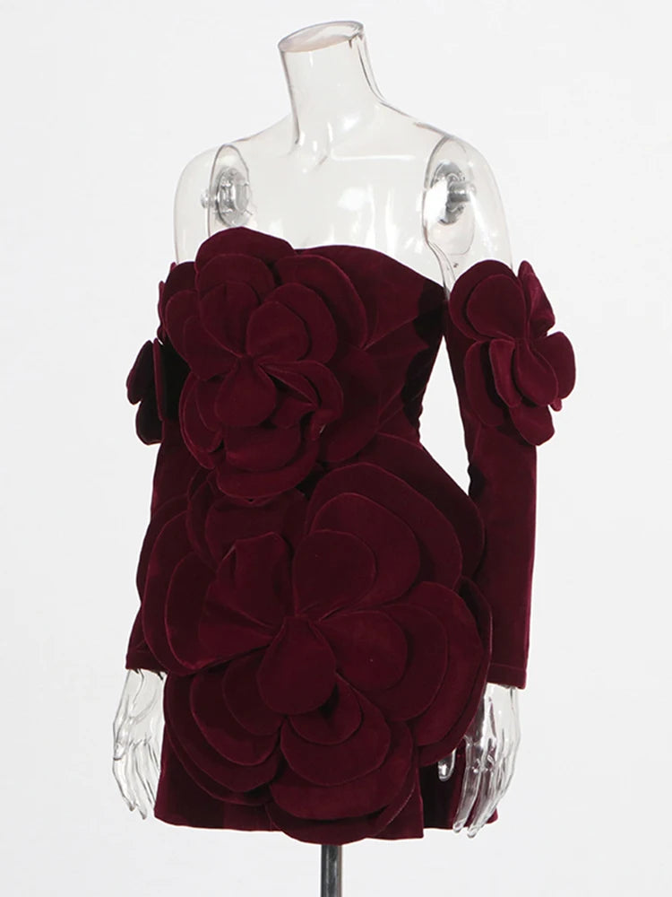 TWOTWINSTYLE Solid Patchwork Appliques Sexy Mini Dresses For Women Strapless Long Sleeve Slimming Evening Party Dresses Female