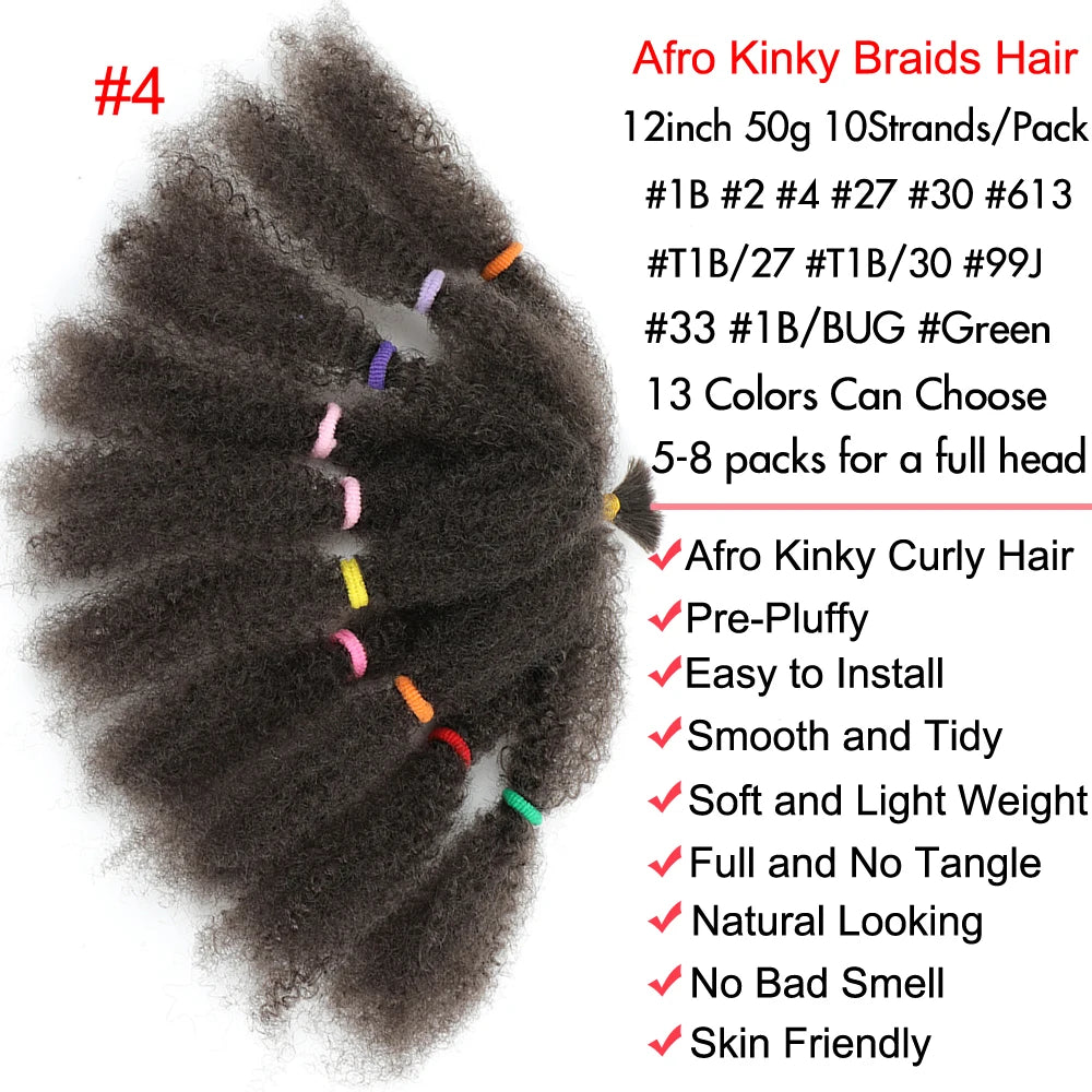 Afro Kinky Curly Hair Bulk Synthetic 12inch Ombre Marley Twists Braiding Hair #1B 4 27 30 33 99J Green Ombre Purple Brown Colors