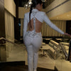2024 New Arrival Black White Women Long Sleeve Sexy V-Neck Bodycon Bandage Set Shinning Crystal Nightclub Party Women's Set