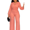 Znaiml Women O Neck Long Sleeve Straight Wide Leg Pants Rompers Office Lady Jumpsuits Pink Loose One Piece Overalls Streetwear