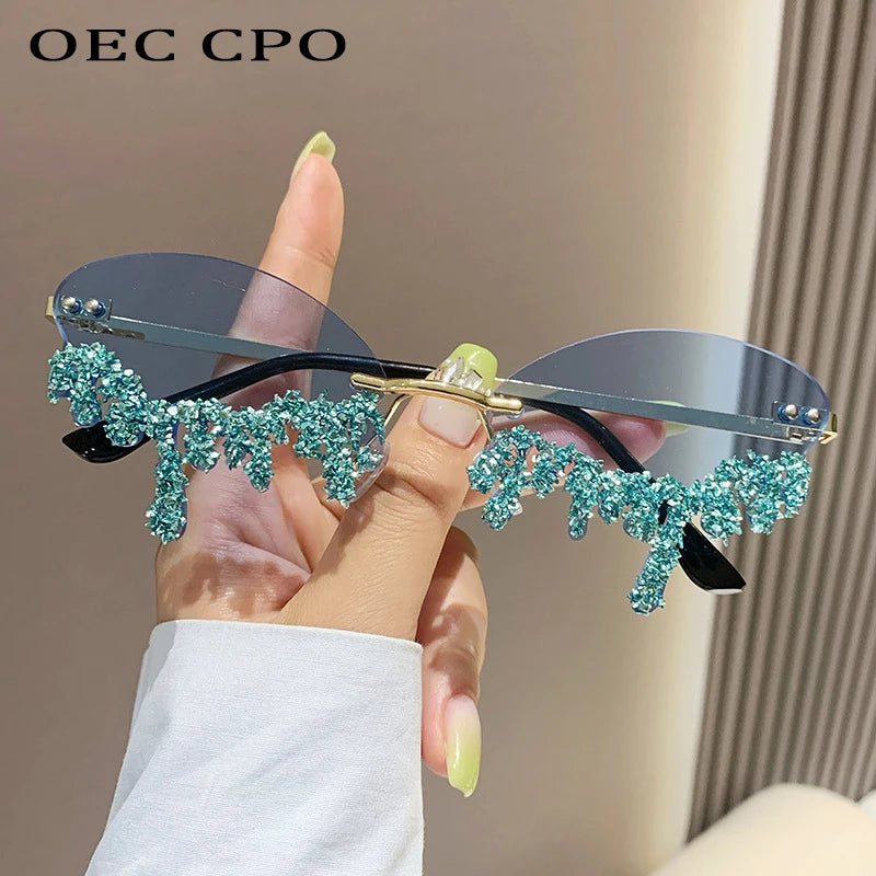 Diamond Rimless Sunglasses Women Luxury Brand Rhinestone Sun Glasses Ladies Sexy Tear Shape Punk Party Eyewear gafas de sol