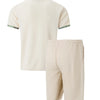 2025 Men Europe and the United States new summer Waffle solid color zip-up lapel short-sleeve suit shorts two sets