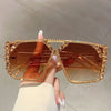 KAMMPT Rhinestone Shine Brand Design Sunglasses Fashion Women Grey Sun Glasses Trendy Decoration Sun Shades for Party Driving