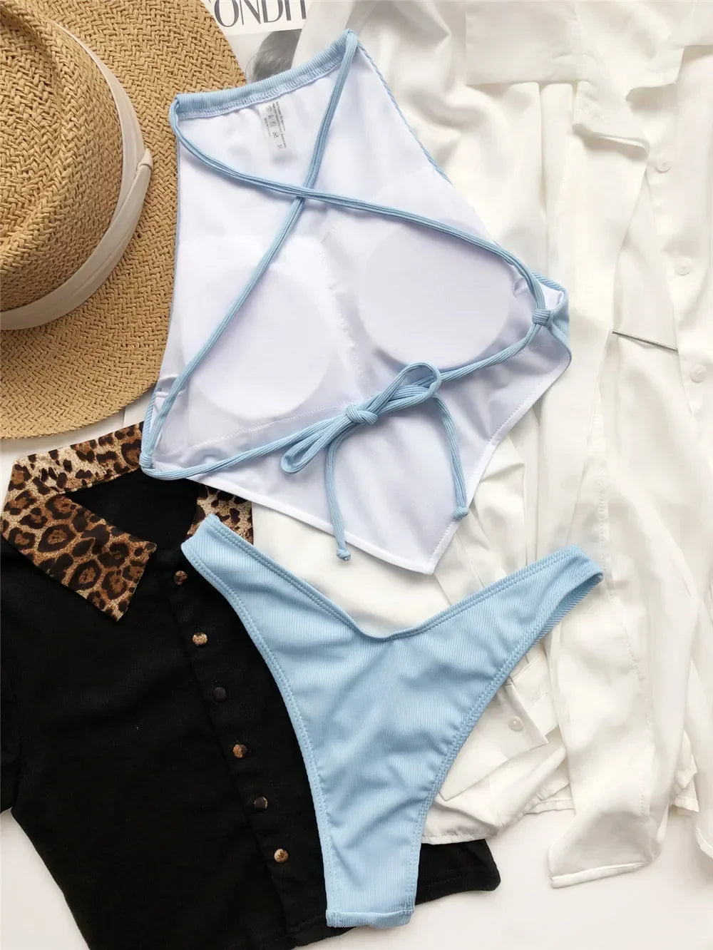 Sexy Halter Bandana Bikinis Set Swimwear Women Thong Swimsuits Backless Bathing Suit Bikini 2024 Mujer Swim Wear Biquini Summer