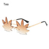 Novel Rimless Maple Leaf Shape Metal Sunglasses for Women Party Decorative Sun Glasses Men Unique Street Catwalk Prom Eyewear