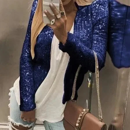 2024 Fashion Sequin Jackets Women Glitter Long Sleeve Short Coats Elegant Spring Outwear Office Ladies Solid  Streetwear Jacket
