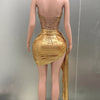 Gold Color Women Sexy 2 Pieces Strapless Bodycon Mini Dress Bar Singer Nightclub Party Celebrate Birthday Dress Wholesale