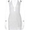 Articat 2024 Summer New Sexy Hollow Out Lace Up Hanging Women Dress Temperament Vestido Short Skirt Slim Party Vacation Beach