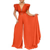 Elegant Pleated Jumpsuits & Rompers for Women V Neck Ruffles Belt Waisted High Waisted Floor Length Luxury Birthday Party Outfit