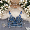 Streetwear Diamonds Denim Vest Female Bra Sleeveless Backless Sexy Summer Tank Tops For Women Camisole y2k Crop Top 2025
