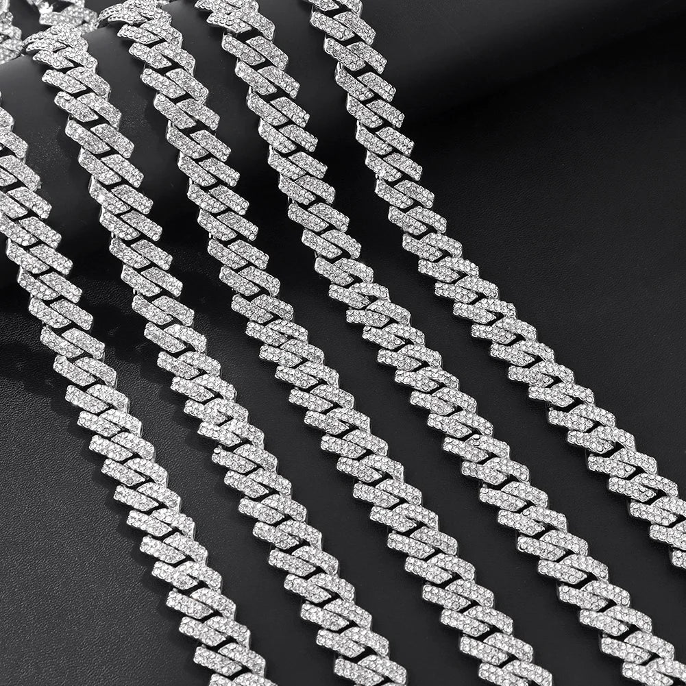 Caraquet Punk Hip Hop Cuban Link Chain Choker Necklace Iced Out Rapper Crystal Necklace Fashion Bling Rhinestone Jewelry Gift