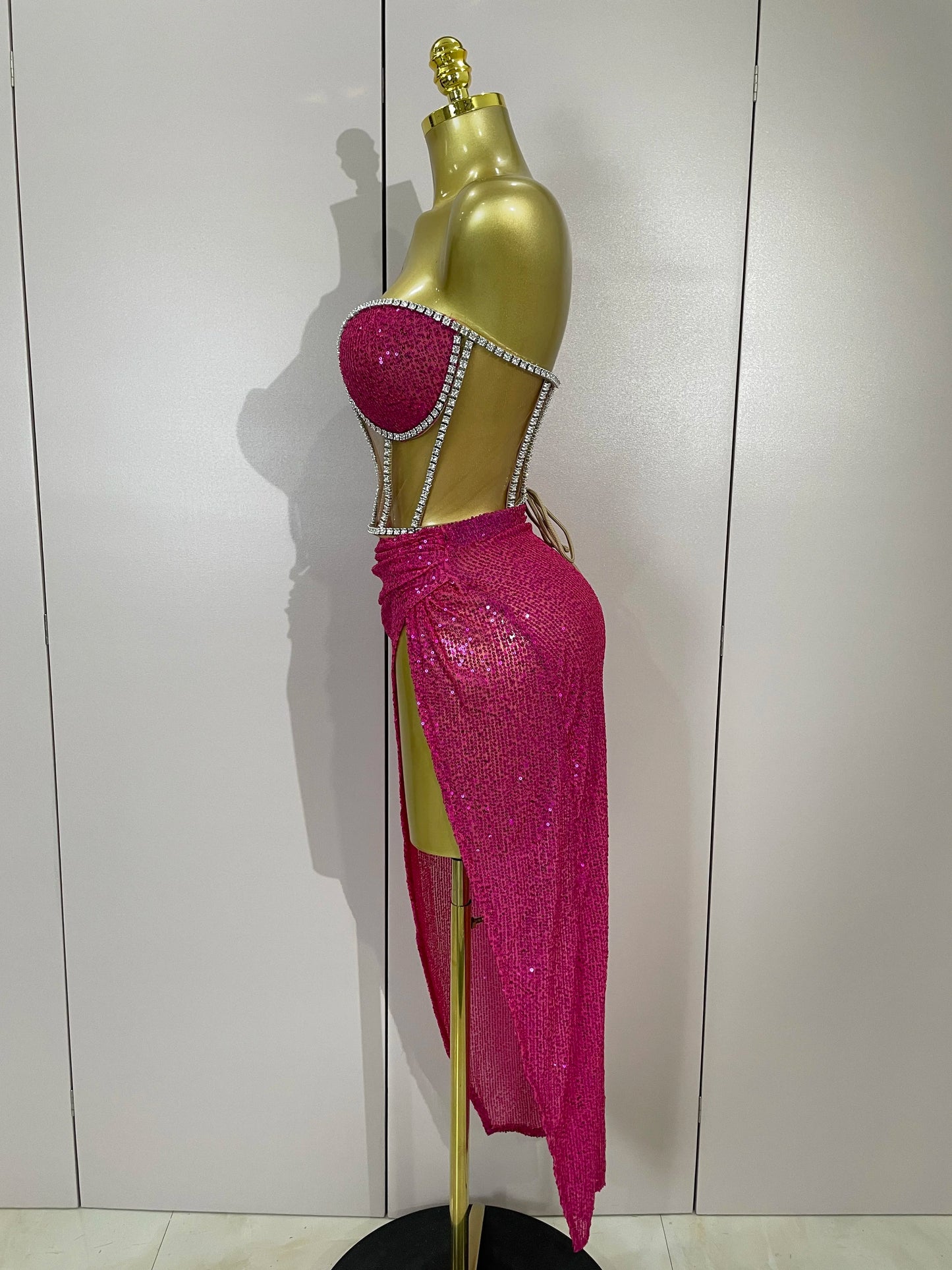 Sparkly Sequins Diamond Birthday Party Two Piece Set Evening Dress 2025 Women Sexy Singer Dancer NightClub Bar Performan Costume