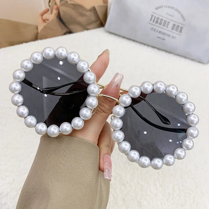 Luxury Pearl Sunglasses 2024 New Fashion Metal Frame Round Sun glasses Brand Designer Sunglasses UV400
