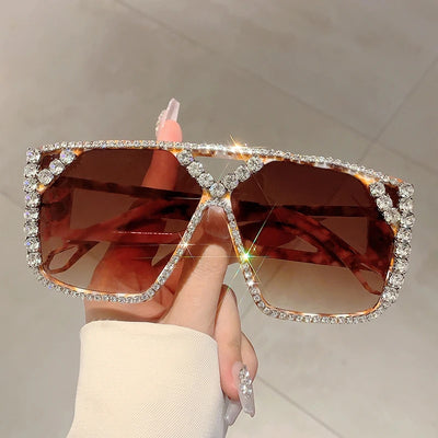 KAMMPT Rhinestone Shine Brand Design Sunglasses Fashion Women Grey Sun Glasses Trendy Decoration Sun Shades for Party Driving