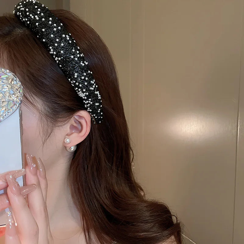 Luxury Inlaid Rhinestone HairBands for Women Korean Fashion Hair Pressure Headband Small Pearl Wedding Hair Jewelry