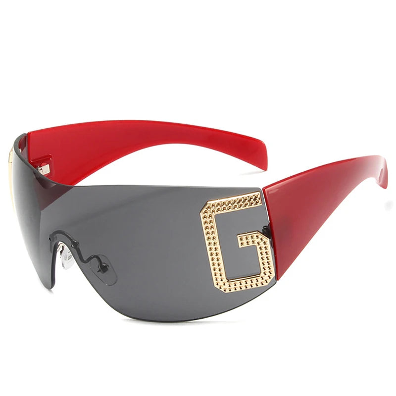 2024 New Oversized Rimless Sunglasses Women Fashion One-Piece Shield Sun Glasses For Female Streetwear Y2k Sunglass Ladies UV400
