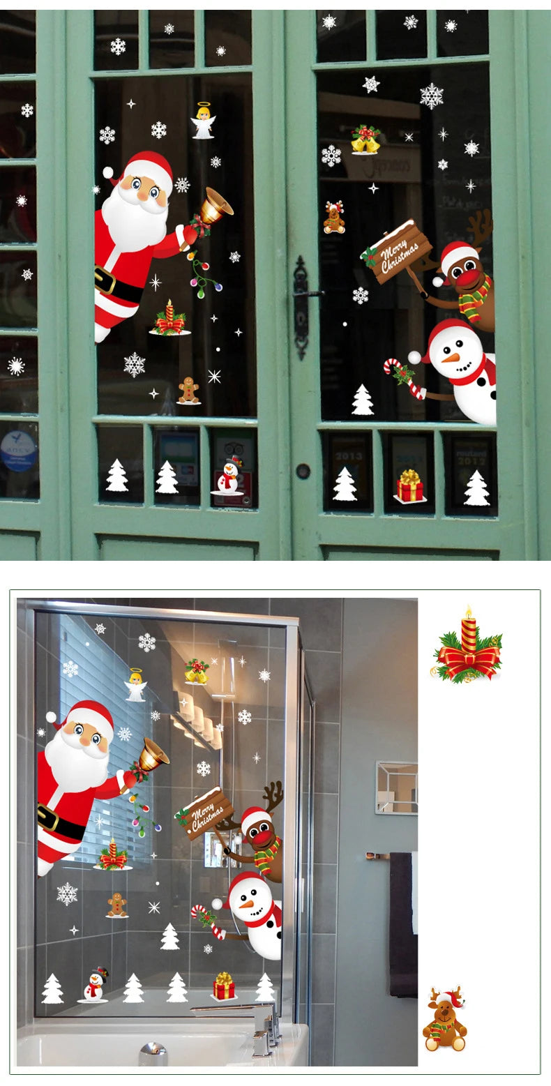Christmas Window Sticker Merry Christmas Decorations For Home 2024 Cristmas Ornament Xmas Navidad Natal Gifts New Year 2025