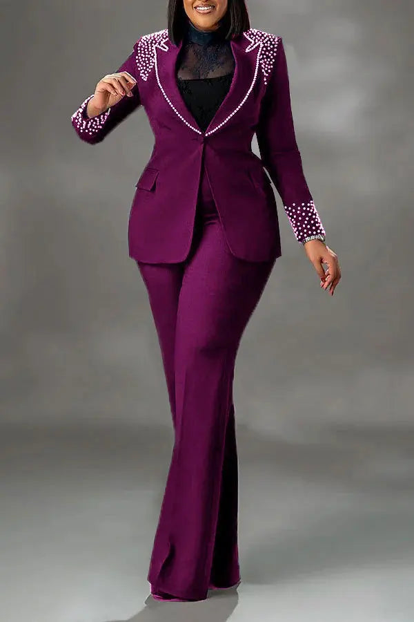 2 Pieces Women's Sets Autumn Winter Long Sleeve Pearl Blazers Suit Tops And Pants Suits Two Piece Set Tracksuit Outfit 2025