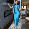 Hugcitar Pure Color O Neck Short Sleeve Slit Sexy Bodycon Slim Maxi Prom Dress 2024 Summer Women Elegant Party Festival Clothes