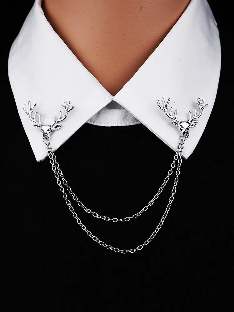 Fashion Gentleman Tassel Brooch For Men Suit Shirt Collar Triangle Wings Chain Lapel Pin Metal Retro Wedding Accessories
