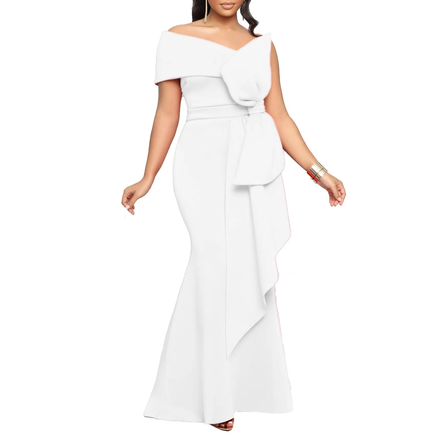 Elegant Dresses for Women One Shoulder Sleeveless Ruffles Mermaid Floor Length Luxury Birthday Party Dinner Vestidos Mujer Dress