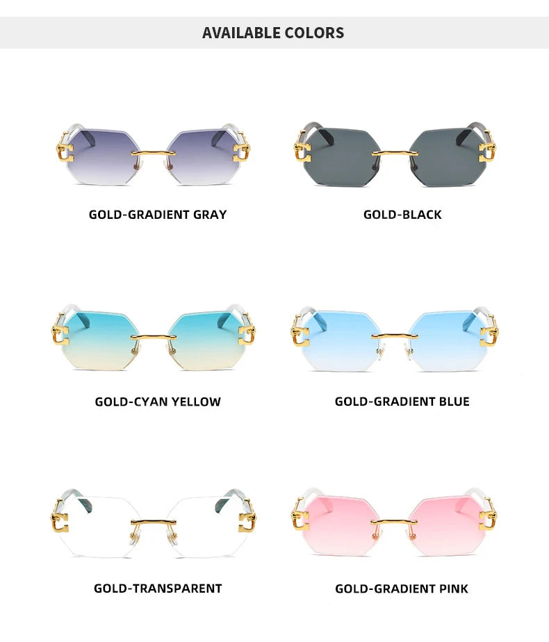 Small Frame Hexagon Rimless Sunglasses Men Retro Frameless Sun Glasses for Women 2024 Luxury Brand Square Eyewear UV400 Shades