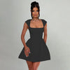 Elegant Womens White Square Collar Chic Mini Dress Luxury Short Dresses Casual Black Pink Evening Party Dresses Birthday Summer